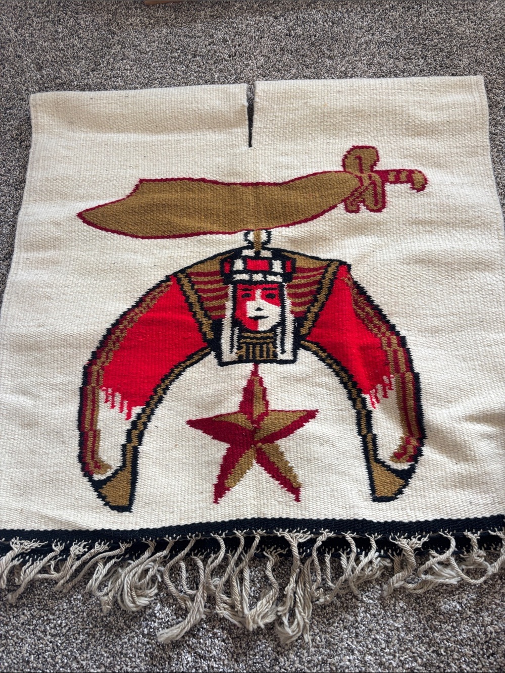 Handwoven Native-Inspired Cream, Red & Gold Wall Hanging